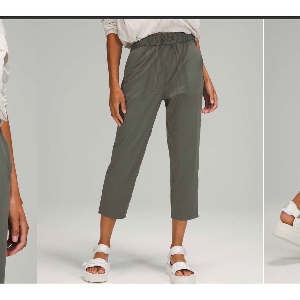 Lululemon Stretch High Rise Crop pants gray sage 6 active athletic performance